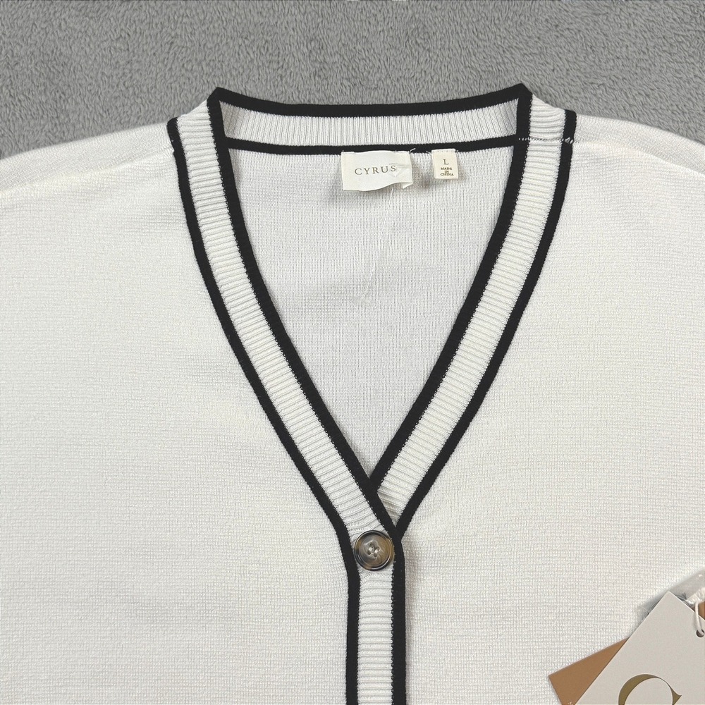 NWT Cyrus Cardigan Sweater Women Large Bone White Black V-Neck Button Front - Picture 11 of 12